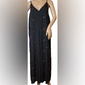 HONEY BELLE Sz L Embroidered Floral Sandalwood Wide Leg Lined Top Jumpsuit NEW